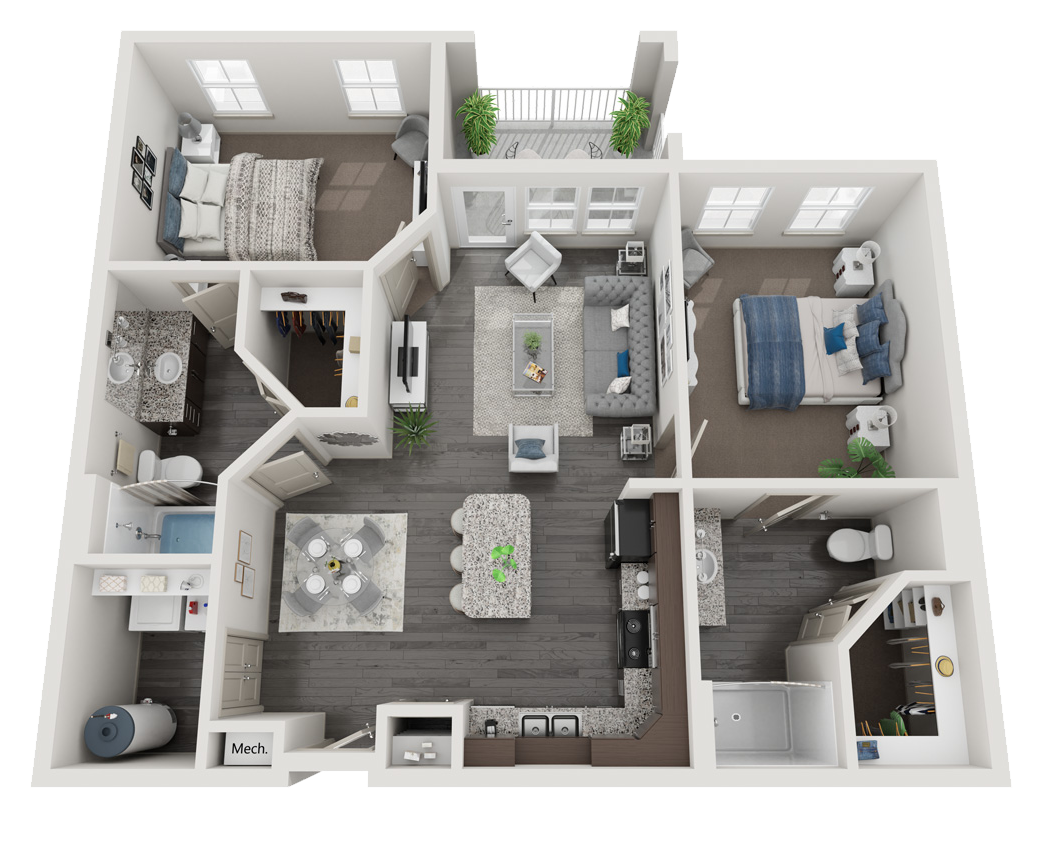 Cabrera floor plans with 2 bedrooms, 2 bathrooms and 1122 square feet