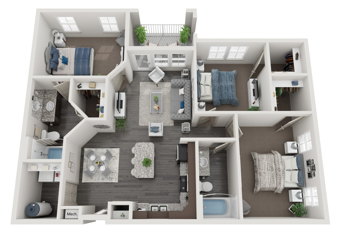 Majorca floor plan with 3 bedrooms, 2 bathrooms and 1300 square feet