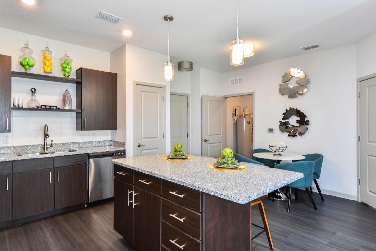 Kitchen with granite counters and stainless steel appliances