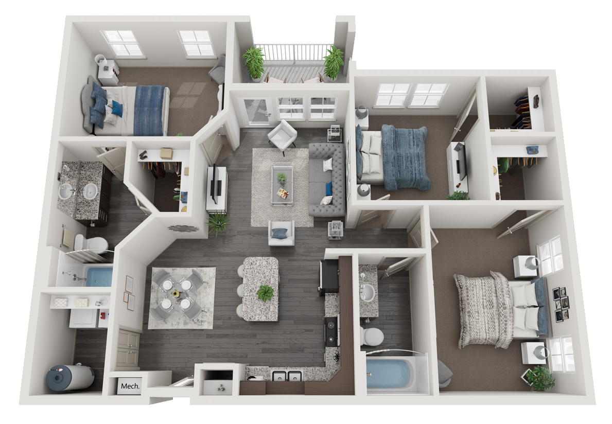 Majorca floor plan with 3 bedrooms, 2 bathrooms and 1300 square feet
