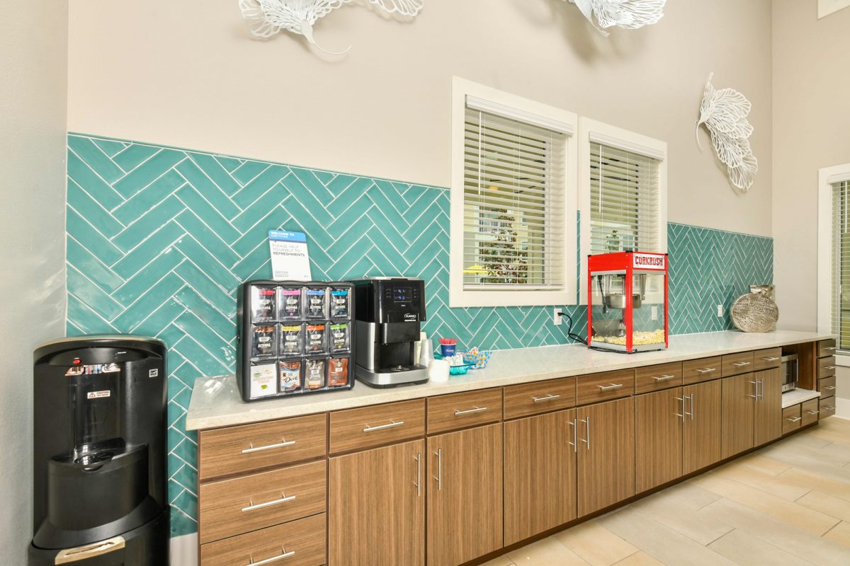 Clubhouse kitchenette with coffee station