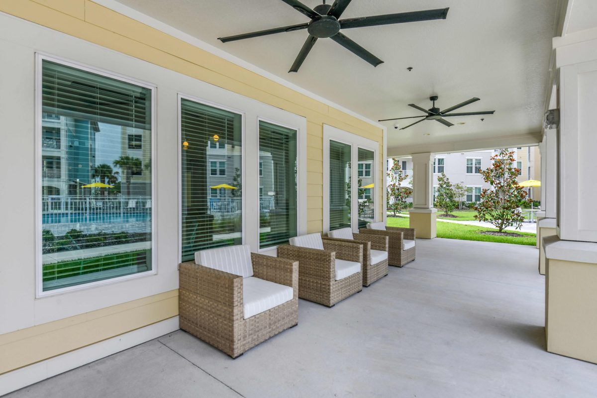 Outdoor seating shaded terrace