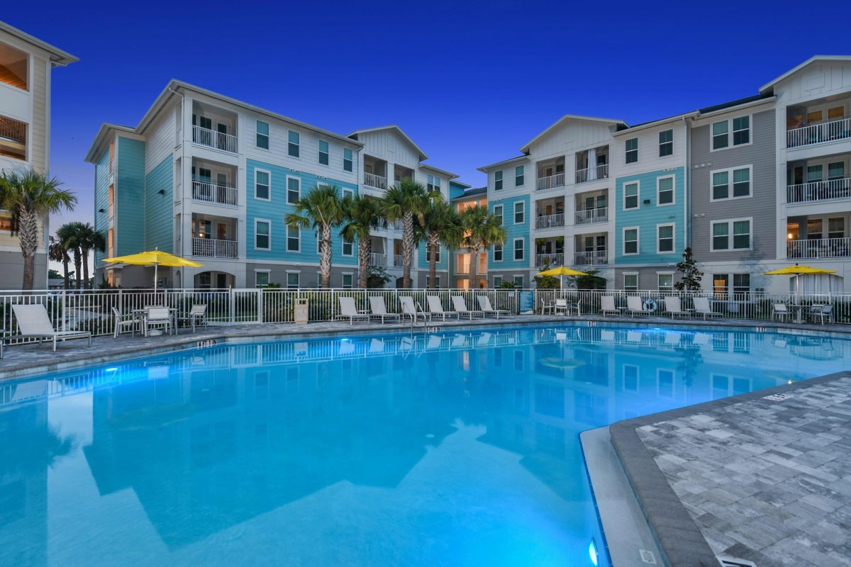 Twilight shot of pool